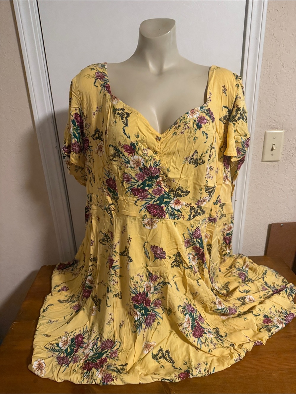 Torrid Yellow Floral Midi Dress with Sweetheart Neckline